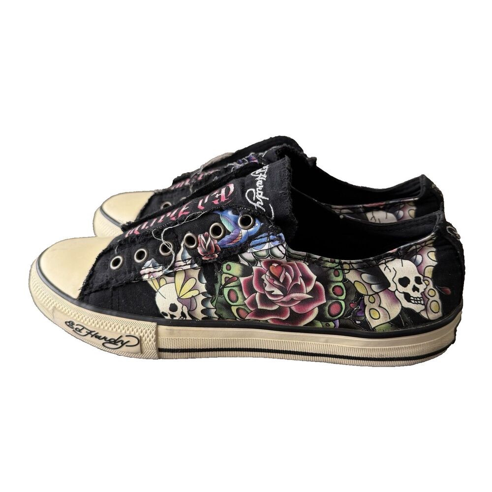 Ed Hardy Don Ed Hardy Designs Women’s Slip-On Canvas Sneakers Black Floral US 10